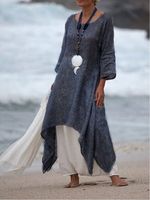 Vintage Asymmetric 3/4 Sleeve Crew Neck Dress