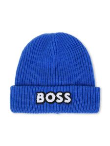 BOSS Kidswear bonnet en maille nervurée à patch logo - Bleu