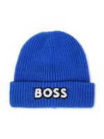 BOSS Kidswear bonnet en maille nervurée à patch logo - Bleu