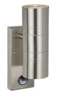 Lucide ARNE-LED IR - Wandspot/Wandlamp Binnen/Buiten - Ø 6,3 cm - LED - GU10-2x5W 2700K - IP44 - Beweging & dag/nacht sensor - Mat chroom