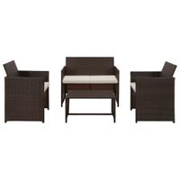 4-delige Loungeset met kussens poly rattan bruin - thumbnail