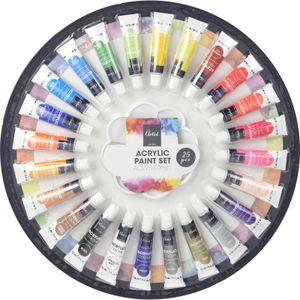 Acrylverf/hobbyverf set - 24x tubes van 12 ml - met rond schilderspalet