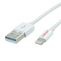 ROLINE Lightning naar USB 2.0 kabel voor iPhone, iPod, iPad, wit, 1,8 m - thumbnail