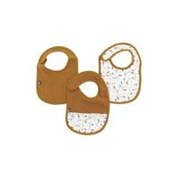 DOMIVA - Set van 3 mosselslabbetjes 6-12 maanden, karamel, bedrukt met waterdraad van katoengaas