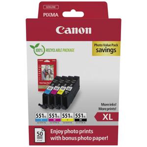 Canon Inktcartridge CLI-551XL BK/C/M/Y Photo Value Pack Origineel Combipack Zwart, Cyaan, Magenta, Geel 6443B008