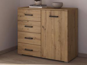 Commode MAKALISKA 1 deur 4 lades artisan eik