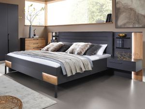 Bed en nachtkastjes VALOU 180x200 cm grafiet/oak atlantic zonder led