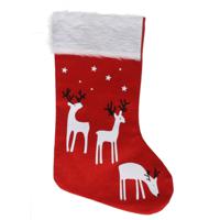 Decoratie kerstsok - rood - B27 x H46 cm - polyester - rendieren- kerstsokken