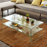 Kave Home Glazen Salontafel Burano met onderplank, 110 x 55 cm - Transparant - thumbnail