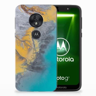 Motorola Moto G7 Play TPU Siliconen Hoesje Marble Blue Gold Motorola Moto G7 Play TPU Siliconen Hoesje Marble Blue Gold