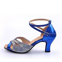 Dames Latin schoenen Dansschoenen Prestatie Toneel Voor Binnen Sprankelende schoenen Hakken Glitter Gesplitst Gesp Rood Blauw Lightinthebox