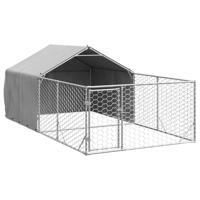 vidaXL Hondenkennel met ren 4x2x1,5 m gegalvaniseerd staal, hondenkooi voor buiten, grote hondenkooi, overdekte hondenkennel