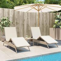 Ligstoelen 2 st met tafel poly rattan beige - thumbnail