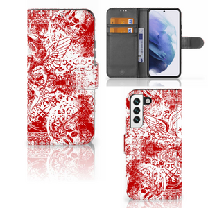 Telefoonhoesje met Naam Samsung Galaxy S22 Angel Skull Rood