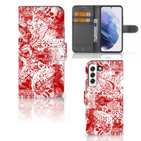 Telefoonhoesje met Naam Samsung Galaxy S22 Angel Skull Rood - thumbnail