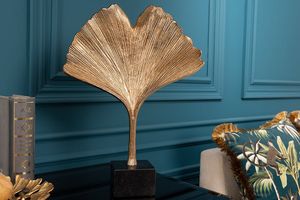 Decoratief beeld GINKGO LEAF 44cm goud handgemaakt metaal met marmeren voet - 41785