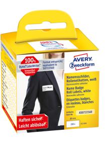 Avery-Zweckform Rol met etiketten Compatibel vervangt DYMO 11356, S0722560 41 x 89 mm Folie Wit 200 stuk(s) Weer verwijderbaar Naametiketten AS0722560