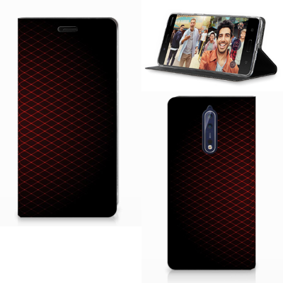 Nokia 8 Hoesje met Magneet Geruit Rood Nokia 8 Hoesje met Magneet Geruit Rood