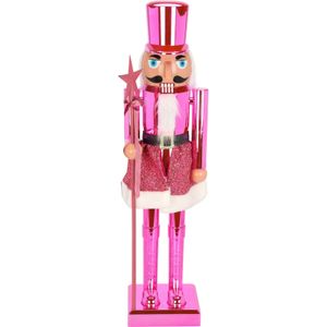 Notenkraker decoratie figuur/beeld - 60 cm - knalroze - kunststof - kerst