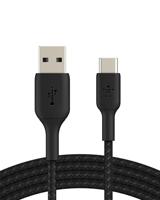 Belkin BoostCharge gevlochten USB-C-kabel, USB-C/USB-A kabel, USB Type-C-kabel, oplader kabel voor iPhone 16, iPhone 15 Plus/Pro/Pro Max, Samsung Galaxy S24, Pixel, iPad, Nintendo Switch, 2 m, zwart