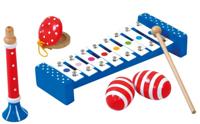 Bino muziekset junior hout blauw/rood/wit 6 delig