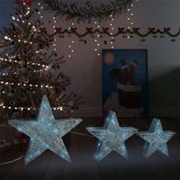 Kerstdecoratiesterren 3 st LED buiten binnen mesh zilverkleurig - thumbnail