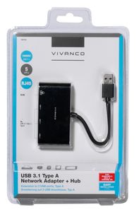 Vivanco USB 3.2 Gen 1 (USB 3.0) Adapter [4x RJ45-bus, USB 3.2 Gen 1 bus A (USB 3.0) - 1x USB 3.2 Gen 2 stekker A (USB 3.1)] 39638 10.00 cm