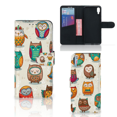 Sony Xperia L3 Telefoonhoesje met Pasjes Vrolijke Uilen Sony Xperia L3 Telefoonhoesje met Pasjes Vrolijke Uilen