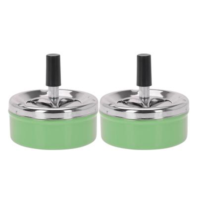 Excellent Houseware Draai asbak - Set van 2x stuks - druk asbak - rond metaal - 10 cm - groen