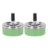 Excellent Houseware Draai asbak - Set van 2x stuks - druk asbak - rond metaal - 10 cm - groen