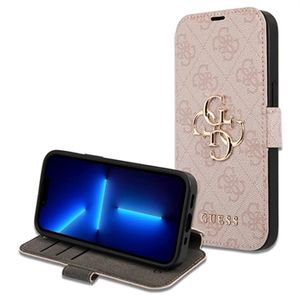 iPhone 15 Pro Guess 4G Metal Logo Flip Cover - Roze