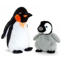 Keel Toys pluche Keizer pinguin met jong knuffeldieren - wit/zwart - staand - 25/40 cm - thumbnail