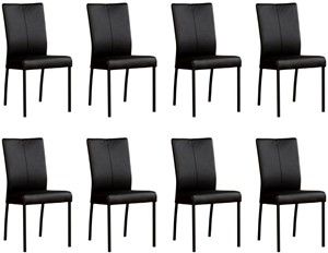 Set van 8 Zwarte leren moderne eetkamerstoelen Comfort - Hermes Leer Nero (zwart leer)