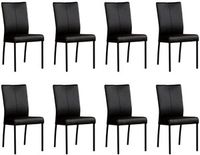 Set van 8 Zwarte leren moderne eetkamerstoelen Comfort - Hermes Leer Nero (zwart leer) - thumbnail