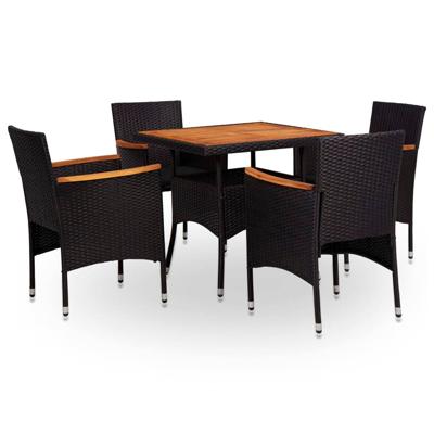 vidaXL 5-delige Tuinset poly rattan en acaciahout zwart