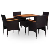 vidaXL 5-delige Tuinset poly rattan en acaciahout zwart