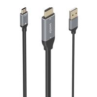 AISENS A109-0871 converterkabel, aluminium, HDMI V2.0 naar USB-C 4K @60Hz, HDMI/M+USB-A/M-USB-C/M, zwart, 1,8 m