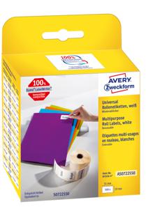 Avery-Zweckform Rol met etiketten Compatibel vervangt DYMO 11355, S0722550 19 x 51 mm Papier Wit 500 stuk(s) Weer verwijderbaar Universele etiketten AS0722550