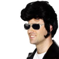 Elvis Rock an roll star verkleed set pruik zwart en bril voor heren - thumbnail