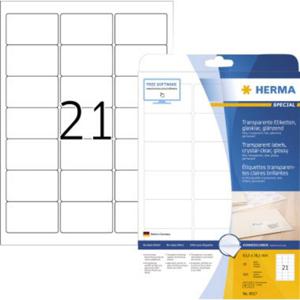 Herma 8017 Folie-etiketten 63.5 x 38.1 mm Folie, glanzend Transparant 525 stuk(s) Permanent hechtend Laser (zwart/wit), Kopiëren (zwart/wit), Laser (kleur),