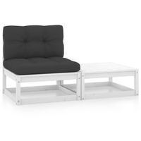 2-delige Loungeset met kussens massief grenenhout wit - thumbnail