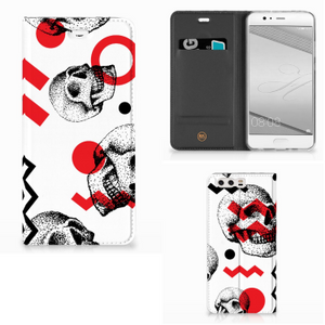 Mobiel BookCase Huawei P10 Plus Skull Red