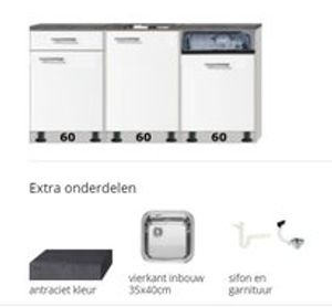 Kitchenette 180cm invl vaatwasser, wit opstelpoten RAI-885522