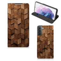 Book Wallet Case voor Samsung Galaxy S21 Plus Wooden Cubes - thumbnail