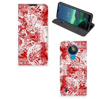 Mobiel BookCase Nokia 1.4 Angel Skull Rood - thumbnail