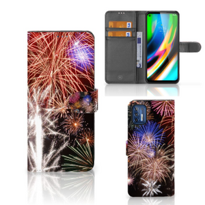 Motorola Moto G9 Plus Wallet Case met Pasjes Vuurwerk