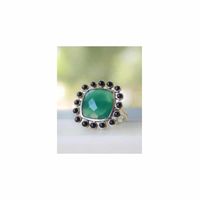 Zilveren Ring Groene Onyx en Zwarte Spinel - thumbnail