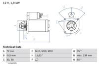 Startmotor / Starter BOSCH, Spanning (Volt)12V, u.a. für Citroën, Peugeot, Fiat, DS