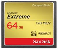 SanDisk Extreme CompactFlash-Geheugenkaart 64 GB (Overdrachtssnelheden Tot 120 MB/s Lezen En 85 MB/s Schrijven, VPG-20 Voor Full HD Videos, Voor DSLR's Uit Het Midden- En Topsegment)