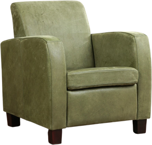 Olijfgroene leren landelijke fauteuil Joy - poot hout bruin - Kenia Leer Olive (olijfgroen leer)